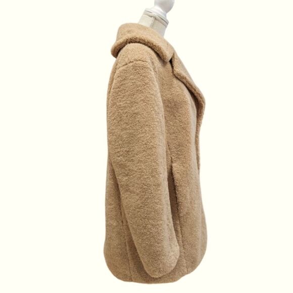 Kensie Women's Faux Fur Tan Butterscotch Teddy Double Breasted Jacket Size L - Picture 6 of 13